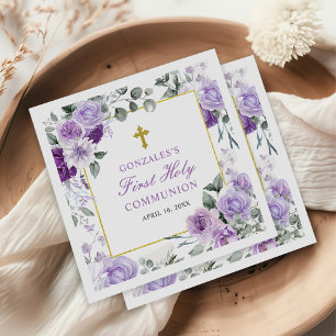 Guardanapo De Papel Menina Floral Roxa Primeira Comunhão