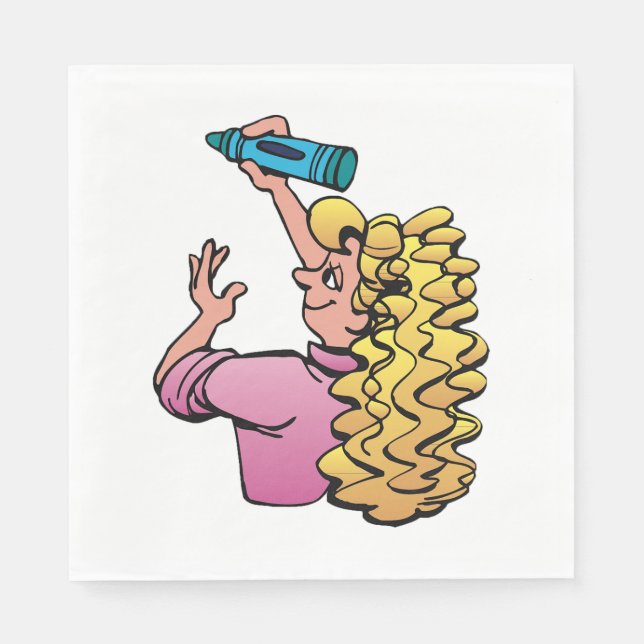 Guardanapo De Papel Menina Jovial com Lápis de Cor (Frente)