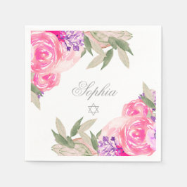 Guardanapo De Papel Menina Naming Cerimônia Hebraica Floral Silver