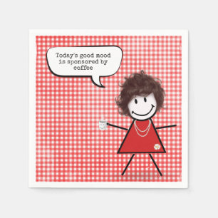 Guardanapo De Papel Menina Palito Com Caneca De Café Em Xadrez