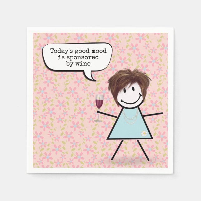 Guardanapo De Papel Menina Palito Com Copo de Vinho  (Frente)