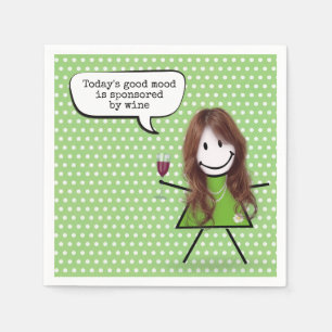 Guardanapo De Papel Menina Palito com Vinho e Citação
