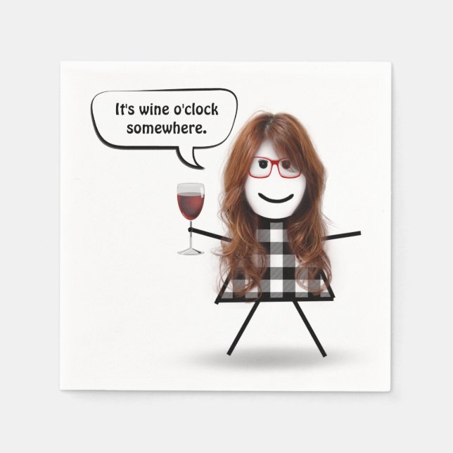 Guardanapo De Papel Menina Palito com Vinho Tinto  (Frente)