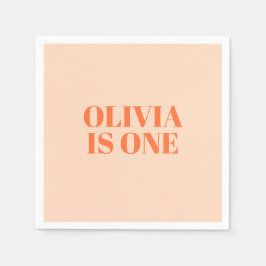 Guardanapo De Papel Menina Primeiro Aniversário Peach Modern