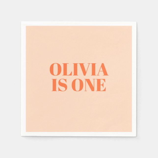 Guardanapo De Papel Menina Primeiro Aniversário Peach Modern (Frente)