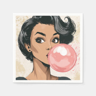 Guardanapo De Papel Menina soprando bolha de chiclete rosa divertida f