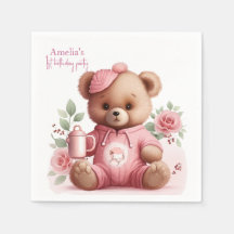 Menina Urso Teddy Boho Rosa Floral Aniversário 