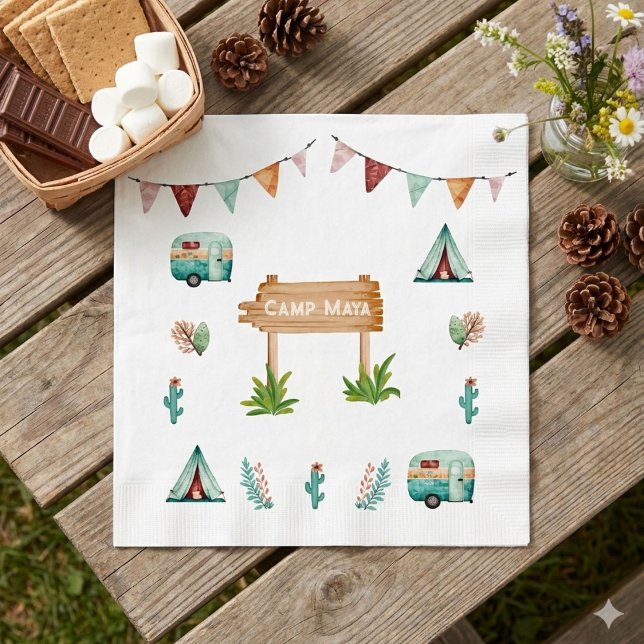 Guardanapo De Papel Meninas acampando festa de aniversário do sono da  (Criador carregado)