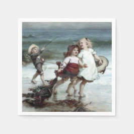 Guardanapo De Papel Meninas fingindo ser cavalos na praia