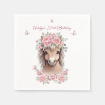 Meninas Lindas Cavalos Florais Rosa Aniversário