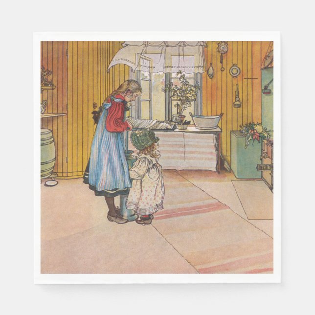 Guardanapo De Papel Meninas na cozinha (Arte Sueca Clássica) (Frente)