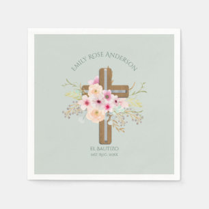 Guardanapo De Papel Meninas Pink floral BAUTIZO Baptism Bautismo Nomea