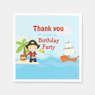 Guardanapo De Papel Menino louro e bonito pirata no aniversário vermel