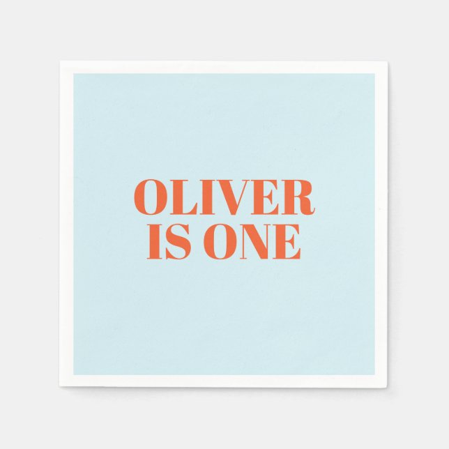 Guardanapo De Papel Menino Primeiro Aniversário Azul e Vermelho Modern (Frente)