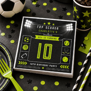 Guardanapo De Papel Meninos Esportes Preto Moderno 10º Aniversário
