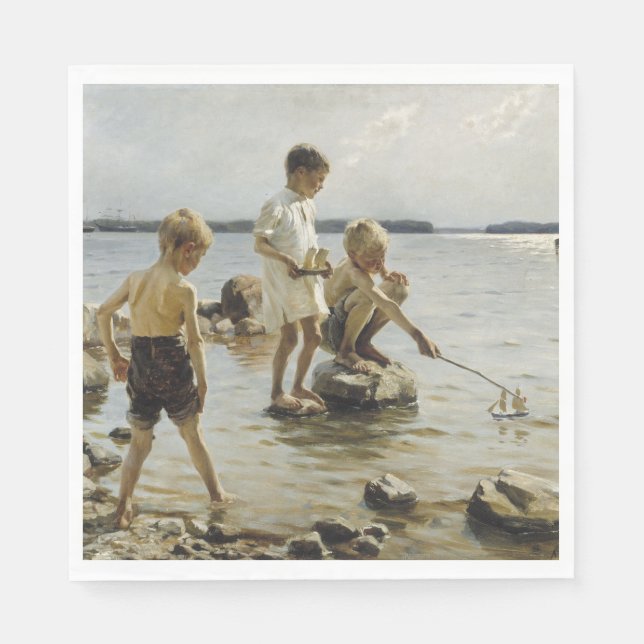 Guardanapo De Papel Meninos tocando na praia (por Albert Edelsense) (Frente)