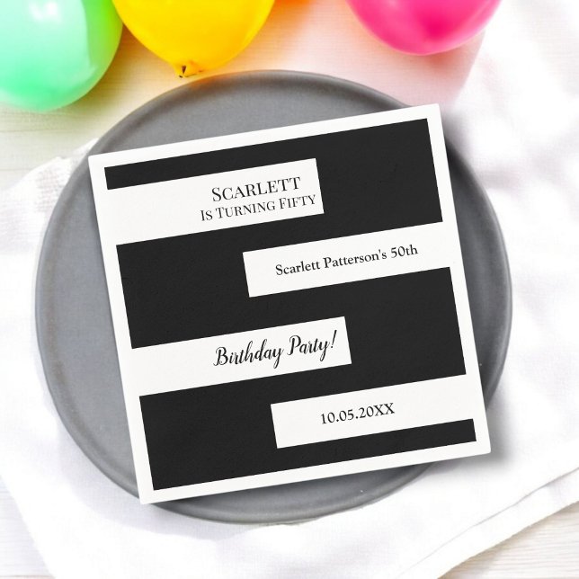 Guardanapo De Papel Menor preto e branco Elegante 50º aniversário (Criador carregado)