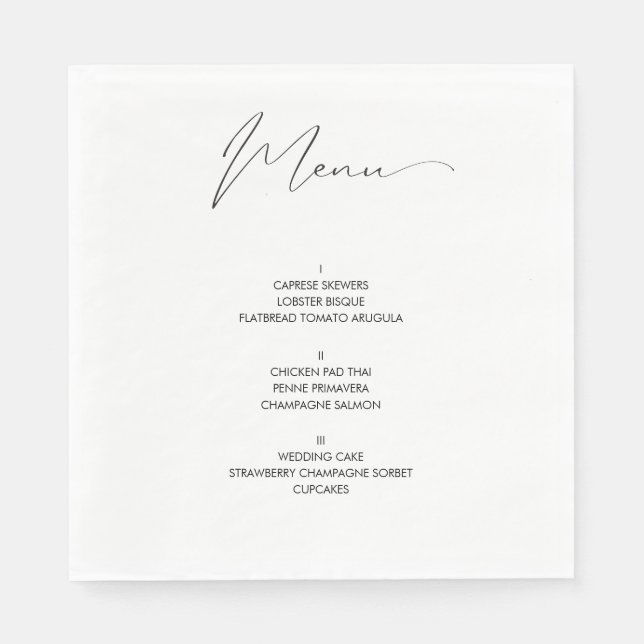 Guardanapo De Papel Menu de Casamento de Script Moderno Único (Frente)