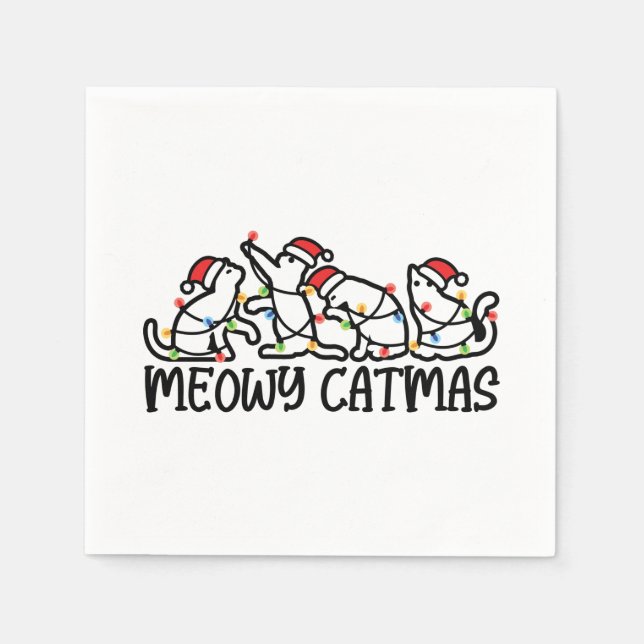 Guardanapo De Papel Meowy Catmas Engraçado Papais noeis Gatos (Frente)