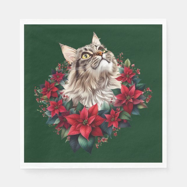 Guardanapo De Papel Meowy Christmas Maine Coon Cat  (Frente)