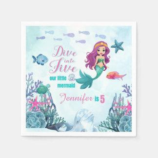 Guardanapo De Papel Mergulhe no Aniversário de 5 de Cinco Roxas-Sereia