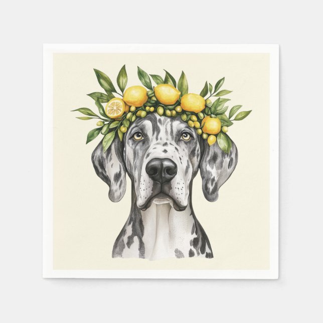 Guardanapo De Papel Merle Great Dane Dog Lemon Crown (Frente)