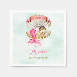 Guardanapo De Papel Mermaid Baby Clam Shell Tiara Pearls Rosa Dourado