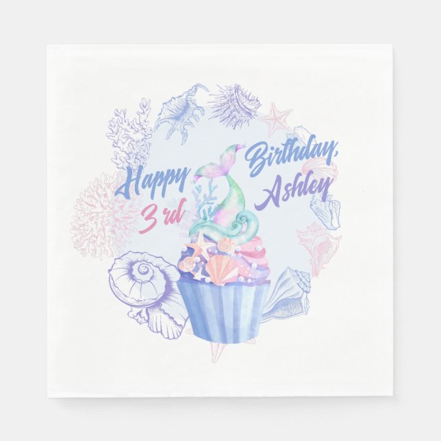 Guardanapo De Papel Mermaid Tail Cupcake Birthday Paper Napkins (Frente)