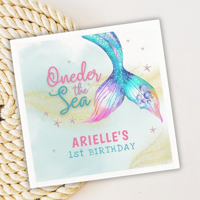 Guardanapo De Papel Mermaid Tail Onder the sea 1st birthday (Criador carregado)