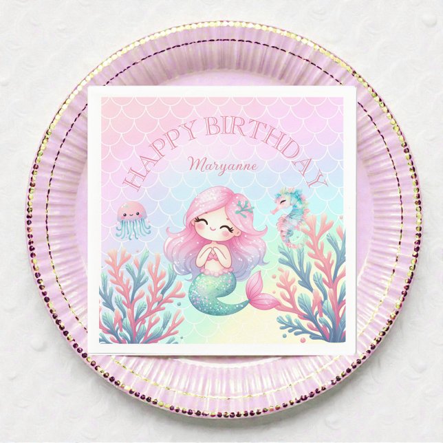Guardanapo De Papel Mermaid Tail Teal Pink Girly Birthday Party (Criador carregado)