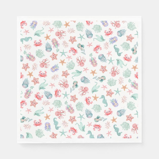 Guardanapo De Papel Mermaid Under The Sea Girl Birthday Party (Frente)