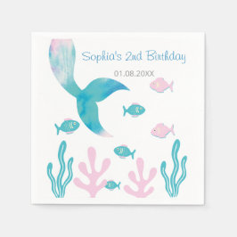 Guardanapo De Papel Mermaid Under the Sea Pastel Pink Blue Birthday