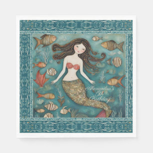 Guardanapo De Papel Mermaid Watercolor Birthday