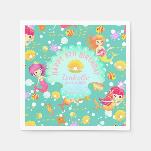 Guardanapo De Papel Mermaids Teal (Frente)