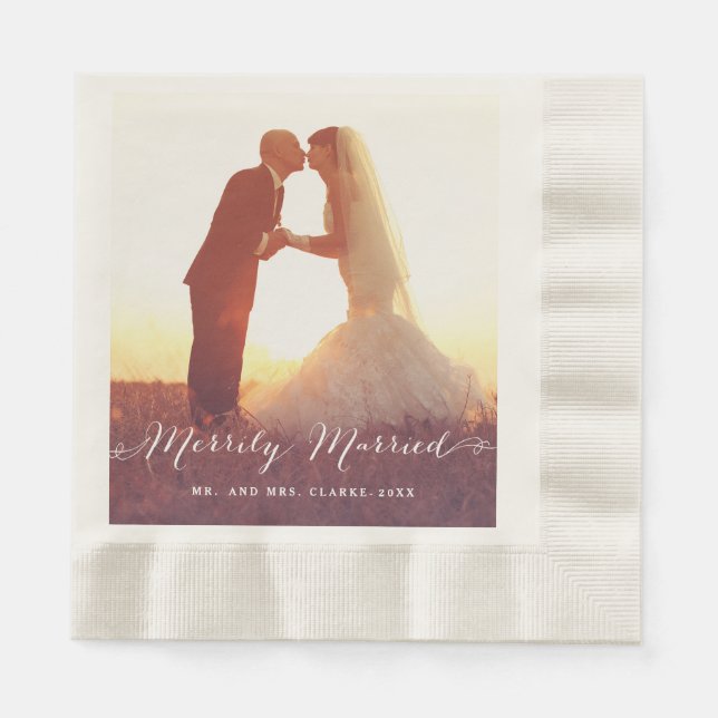 Guardanapo De Papel Merrily Casada | Papel de Casamento Napkins (Frente)