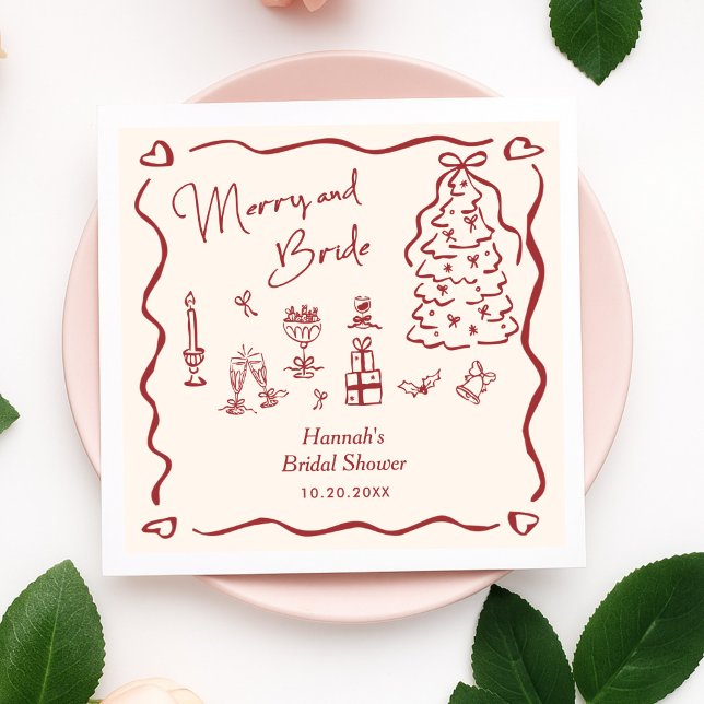 Guardanapo De Papel Merry and Bride Whimsical Holiday Bridal Shower (Criador carregado)