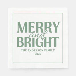 Guardanapo De Papel Merry And Bright Christmas Holiday Green