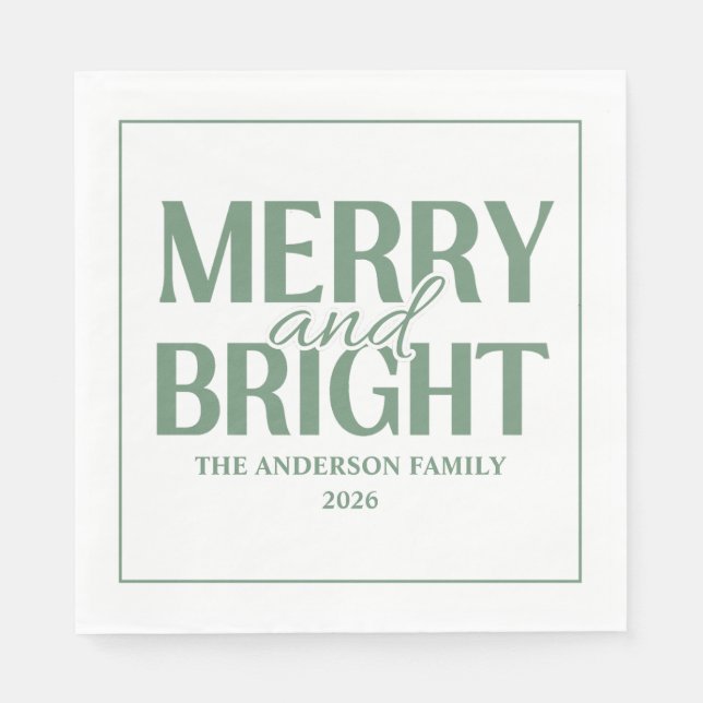 Guardanapo De Papel Merry And Bright Christmas Holiday Green (Frente)