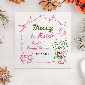 Guardanapo De Papel Merry & Bride Hand Drawn Christmas Bridal Shower