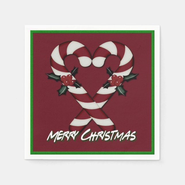 Guardanapo De Papel Merry Christmas Candy Cane Heart Napkins (Frente)