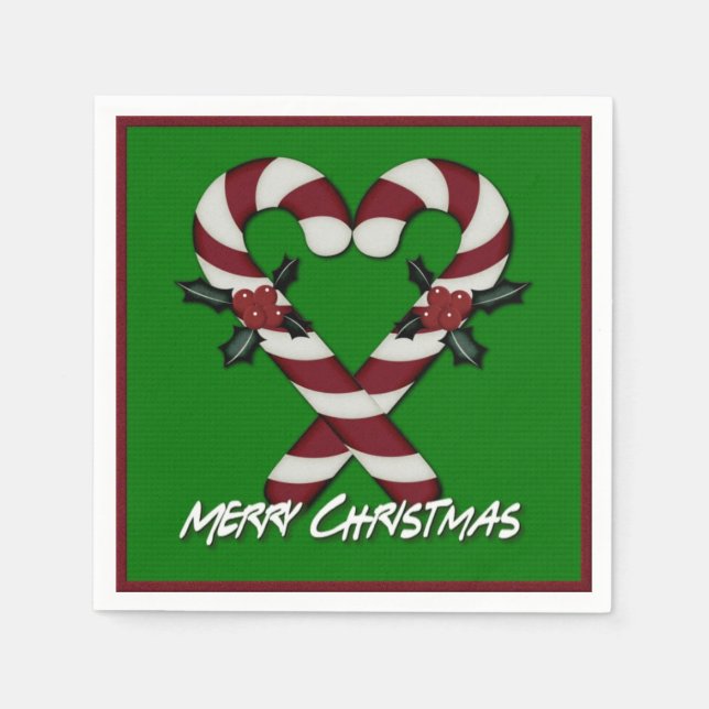 Guardanapo De Papel Merry Christmas Candy Cane Heart Napkins Verde (Frente)