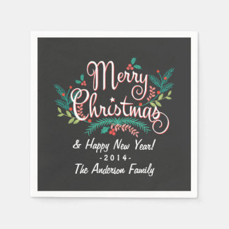 GUARDANAPO DE PAPEL MERRY CHRISTMAS CHALKBOARD HOLLY E BRANCHAS