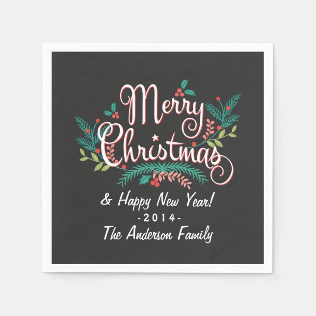 GUARDANAPO DE PAPEL MERRY CHRISTMAS CHALKBOARD HOLLY E BRANCHAS (Frente)
