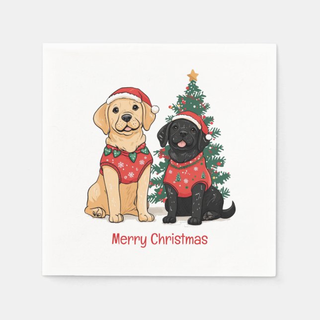 Guardanapo De Papel Merry Christmas Labrador Retriever Dogs (Frente)