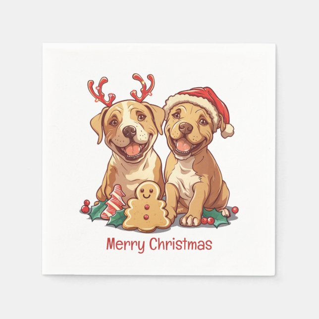 Guardanapo De Papel Merry Christmas Pit Bull Cães (Frente)