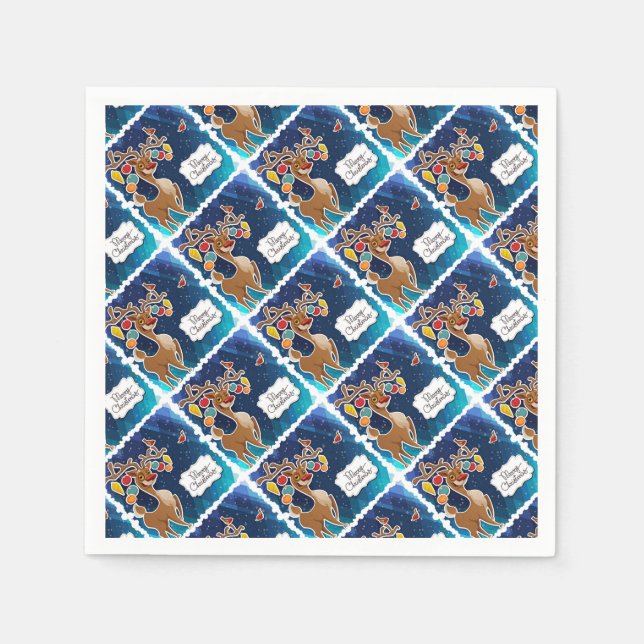 Guardanapo De Papel Merry Christmas Prancing Reindeer (Frente)
