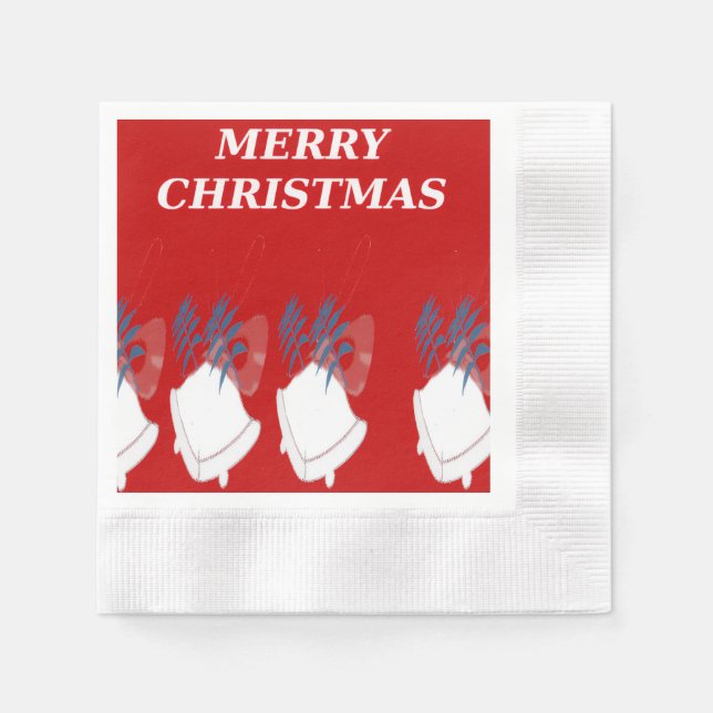 Guardanapo De Papel Merry Christmas Red and White Text Holiday Napkin (Frente)