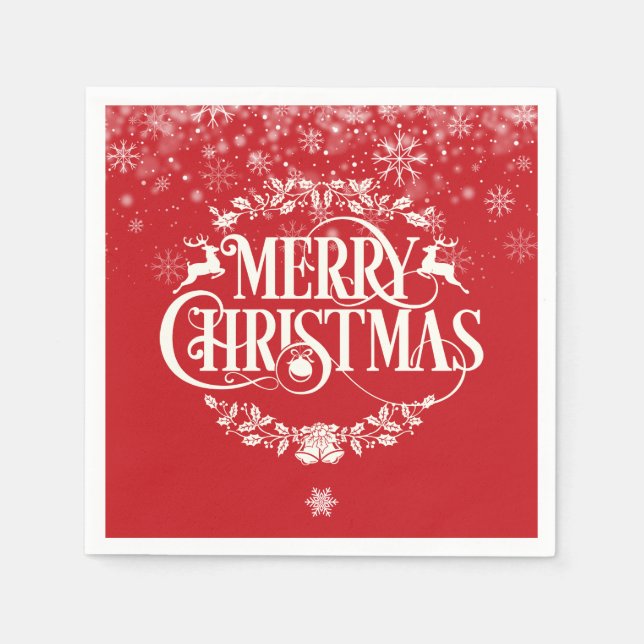 Guardanapo De Papel Merry Christmas Reindeer Holly Winter Snowflakes (Frente)