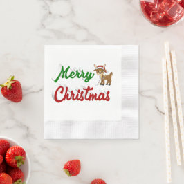 Guardanapo De Papel Merry Christmas Reindeer red green script