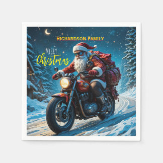 Guardanapo De Papel Merry Christmas Santa Clause On Motorcycle 